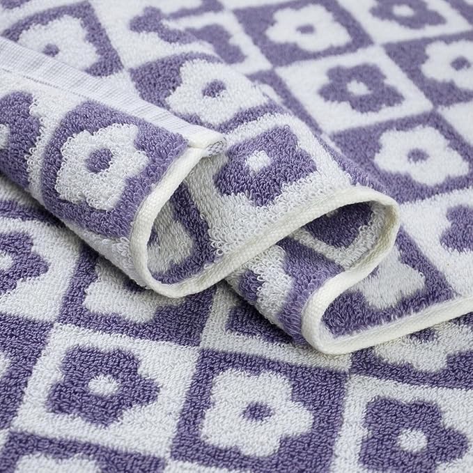 Jacquotha Cotton Hand Towels Lilac Checkered Floral - Quick Drying Hand Towel Set of 4, for Women Girls Bathroom Decor, 29” x 13”
