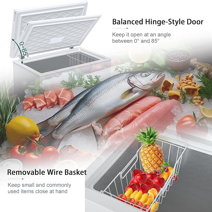 Large Chest Freezer, 9.0 Cu.ft Deep Freezer FreeStanding Top Door Freezer with 8 Adjustable Thermostat (-11.2°F to 10.4°F) and Removable Basket, Universal Wheels, Manual Defrost for Garage, White