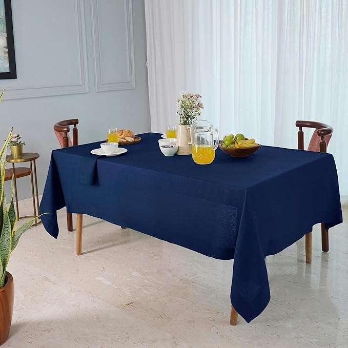 D'Moksha Homes Linen Tablecloth 60 x 120 Inch - 100% Pure Linen Navy Blue Table Cloth for Rectangle Tables - Machine Washable Cloth Tablecloth for Winter, Christmas, Holiday, New Year