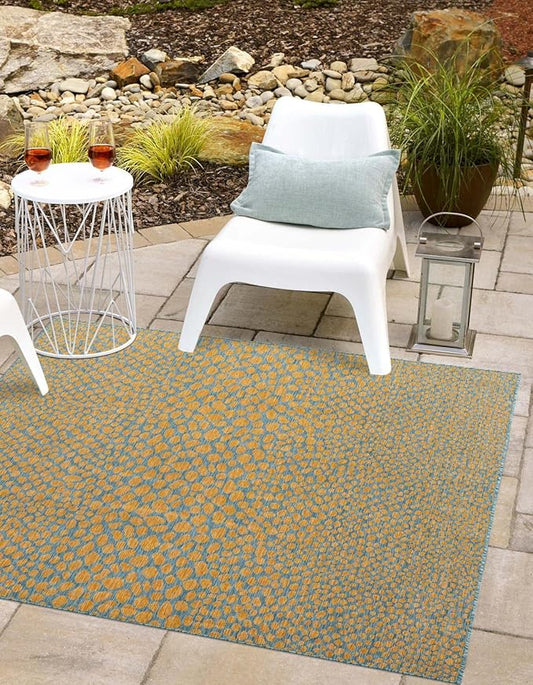 Unique Loom Jill Zarin Jill Zarin Outdoor Collection Area Rug - Cape Town (13' Square, Yellow and Aqua/Light Blue)