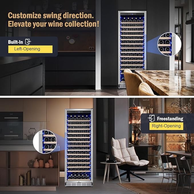 Wine Fridge Freestanding,173 Bottles 24 Inch Wine Cooler Refrigerator, Tall Wine Fridge with Compressor Low Noise Fast Cooling, Wine Cellar with Upgraded Door Handle Sliding Rail Shelves