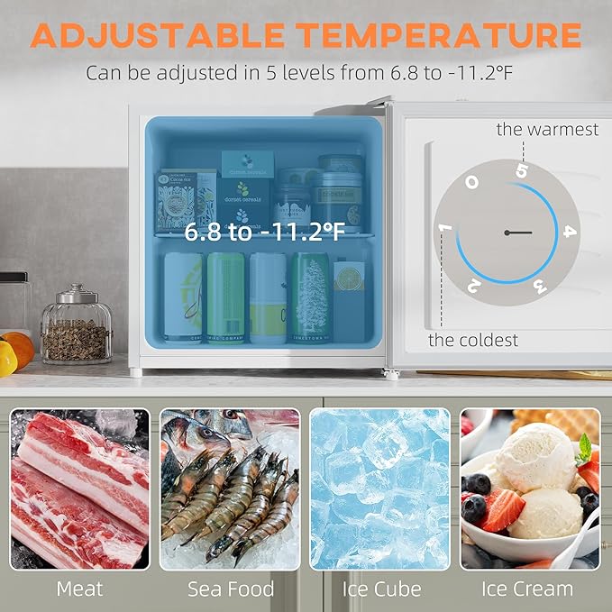 HOMCOM Mini Freezer Countertop, 1.1 Cu.Ft Compact Upright Freezer with Removable Shelves, Reversible Door for Home, Dorm, Apartment and Office, White