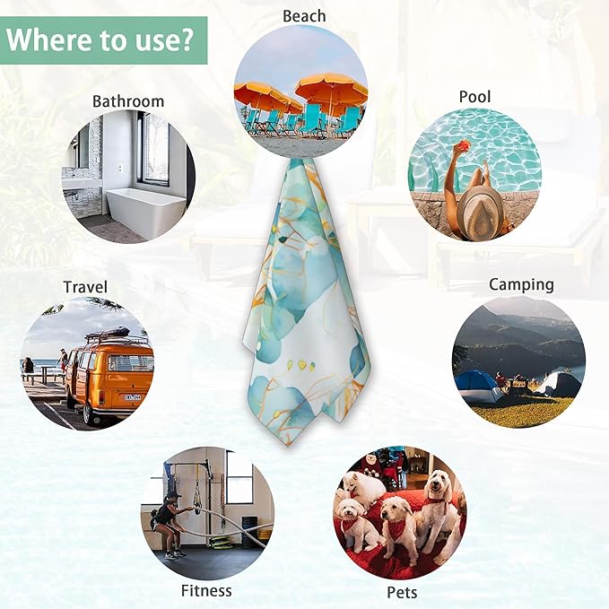 2 Pack Hand Bath Towel,Teal Eucalyptus Leaves Decorative Bath Towel Set,Fingertip Towel Bathroom Kitchen Highly Absorbent SPA Gym Towels 14x28 Inch