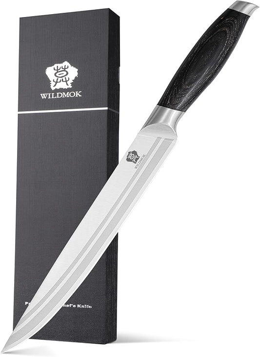 WILDMOK Carving Knife 8 Inch, Profession Meat Cutting Knife, German Stainless Steel BBQ Knife with Ergonomic Handle, Gifts Packed