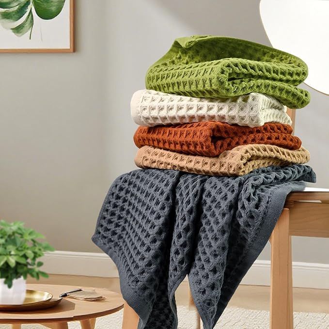 Jacquotha Waffle Hand Towel Set (5 Colors) – Cotton Soft Lint-Free Quick Drying Towels for Family, Bathroom, Gym, Spa, Kitchen, 13” x 29”