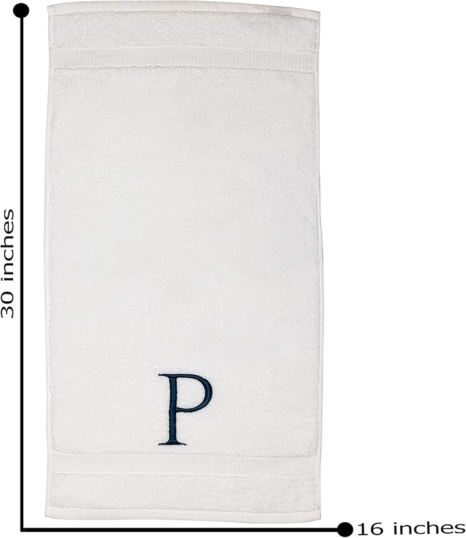 Monogrammed Hand Towels for Bathroom - Luxury Hotel Quality Personalized Initial Decorative Embroidered Bath Towel for Powder Room, Spa - GOTS Organic Certified - Set of 2 Navy Letter P