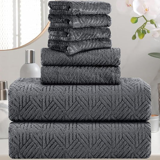 CHINO Grey Bath Towels Set, 2 Oversized Large Towels/2 Hand Towels/4 Washcloths, Quick Dry Soft Absorbent Shower Towel Bath Hotel Towel Collection