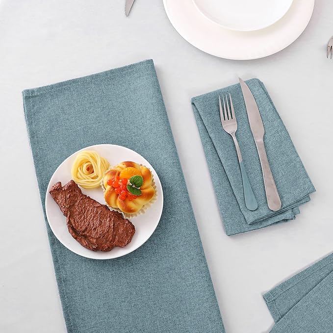 H.VERSAILTEX Linen Textured Cloth Napkins Set of 12 (18" X 18") Linen Textured Dinner Napkins Waterproof Extra Soft Thick Durable Reusable Napkins with Hemmed Edges, Heather Stone Blue
