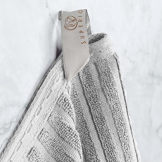 Cotton 4-Piece Solid and Ribbed Hand Towel Set, Hand Towels- 16" x 28", Silver by Superior