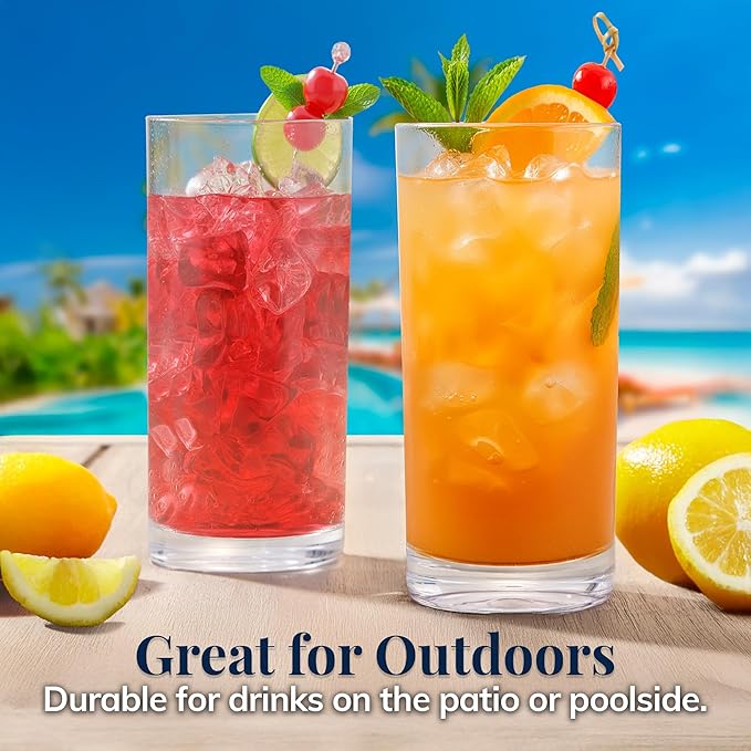 US Acrylic Classic Clear Plastic Reusable Drinking Glasses (Set of 6) 24oz Iced-Tea Cups | BPA-Free Tumblers, Made in USA | Top-Rack Dishwasher Safe