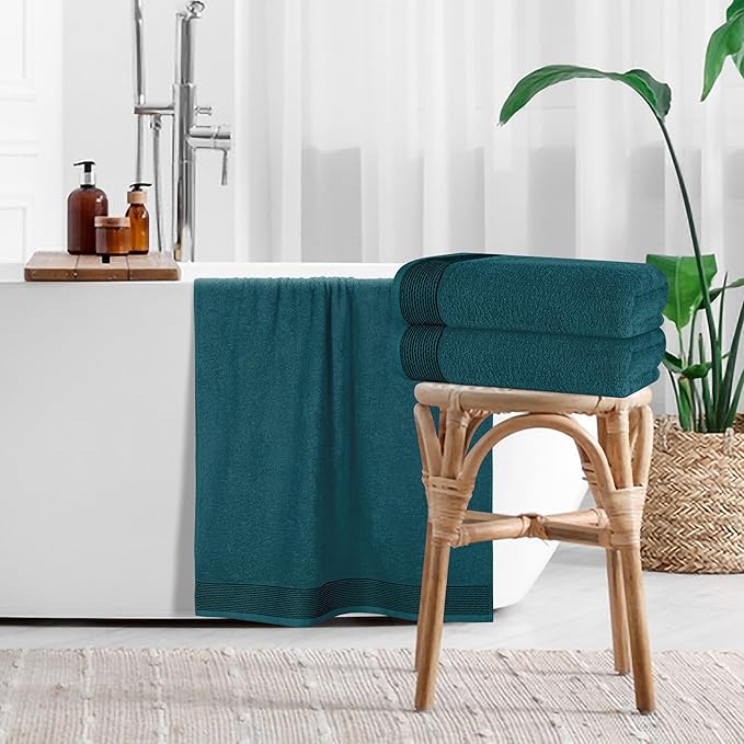 Belizzi Home Ultra Soft 4 Pack Oversized Bath Towel Set 27x54 inches, 100% Cotton Bath Towels, Highly Absorbant Compact Quickdry & Lightweight Towel, Ideal for Gym Travel Camp Pool - Teal