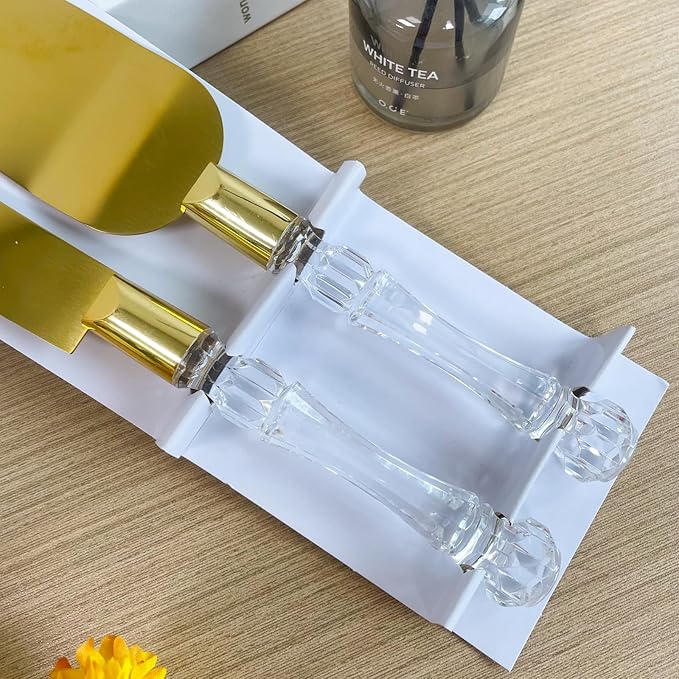 Adorox Elegant Cake Knife and Server Set - Stainless Steel with Crystal Handle - Perfect for Weddings & Anniversaries,and Special Celebrations (Gold)