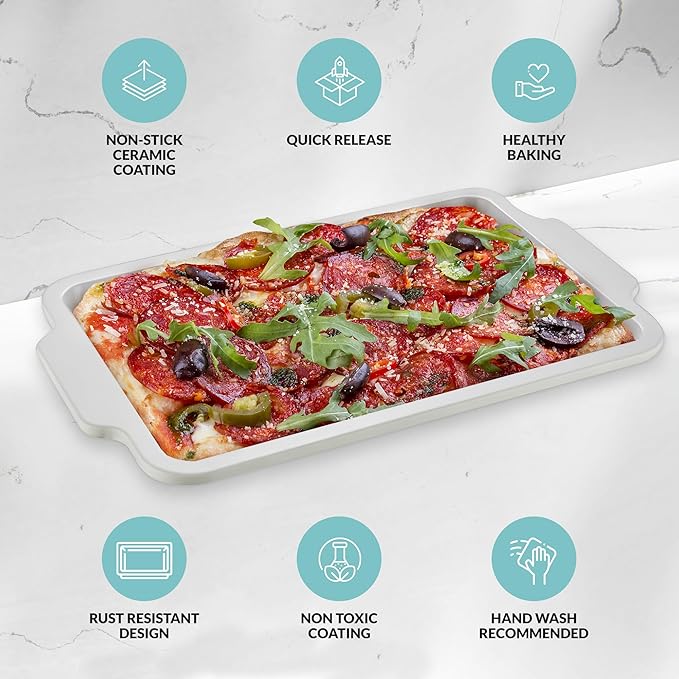 Nonstick Ceramic Jelly Roll Pan, 15 x 10 Inches - PTFE & PFOA Free Baking Pan Perfect for Every Kitchen - Multipurpose Cookie Sheet for Baking, Roasting, and More