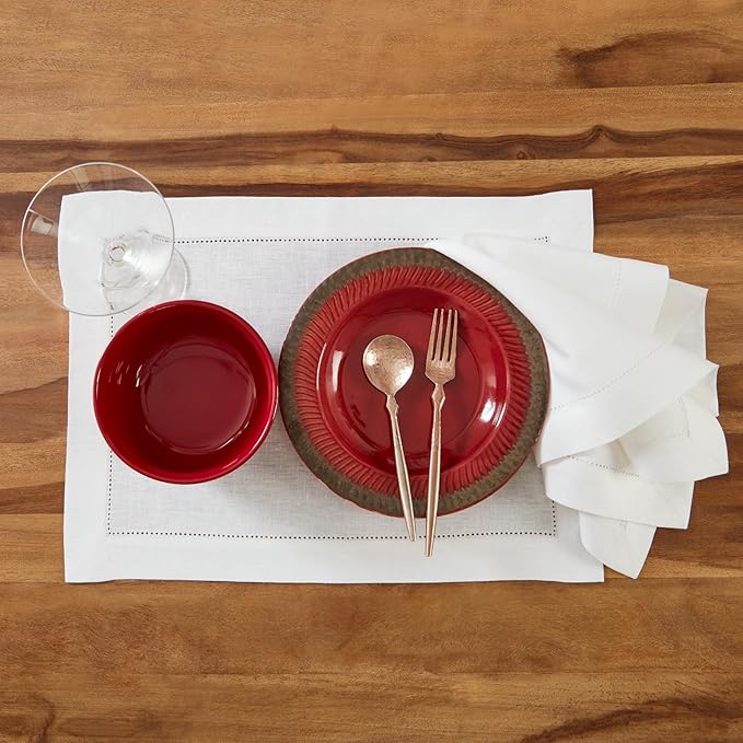 Solino Home Linen Cloth Napkins Set of 4-100% Pure Linen White Dinner Napkins 20 x 20 Inch for Valentines, New Year - Medium Weight Hemstitch, Handcrafted and Machine Washable