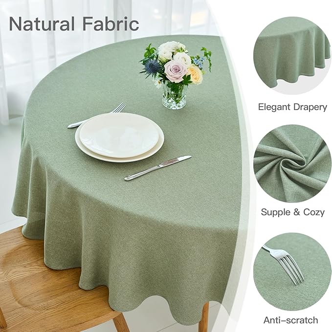 maxmill Linen Textured Tablecloth Spill-Proof Stainproof Wrinkle Free Washable Fabric Table Cloth for Circular Table Cover, Dining Room Buffet Banquet Party Holiday Dinner, Round 70 Inch Sage Green