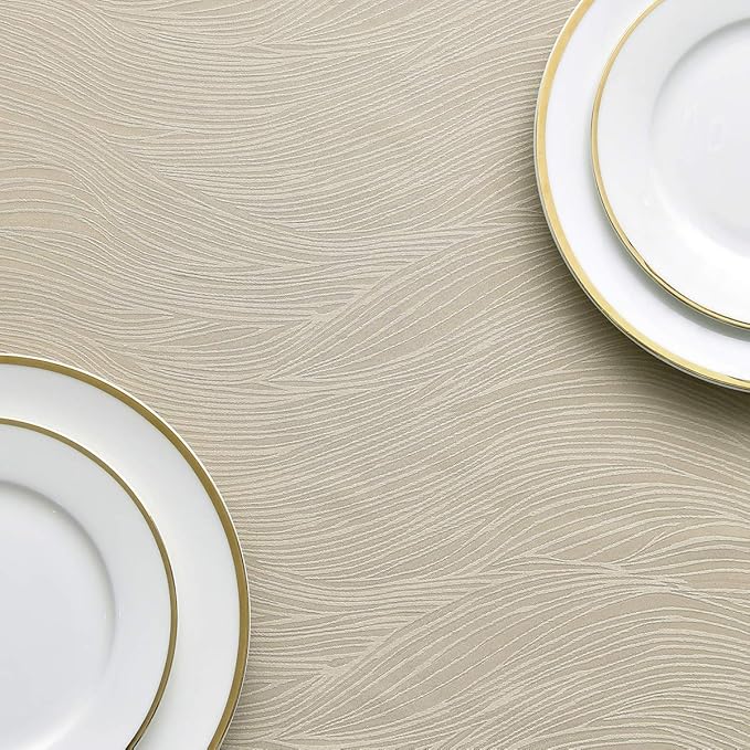 maxmill Jacquard Tablecloth Swirl Design Spillproof Wrinkle Free Heavy Weight Soft Table Cloth Decorative Fabric Table Cover for Outdoor and Indoor Use Oblong 60 x 120 Inch Beige