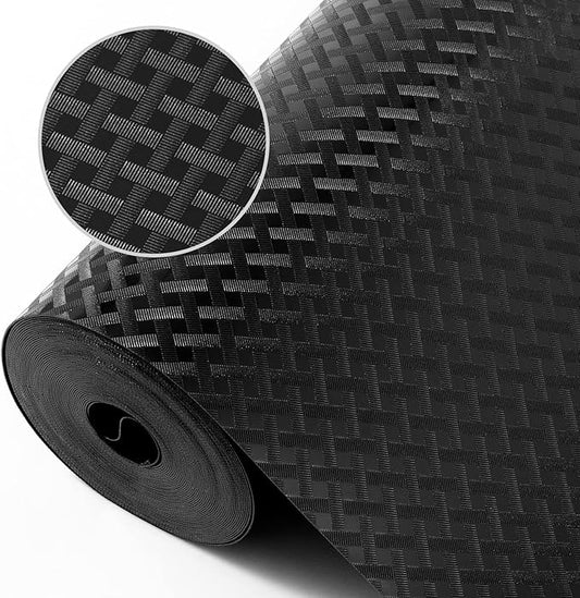 Shelf Liners for Kitchen Cabinets Refrigerator Liners Waterproof & Oil-Proof Kitchen Cupboard Liner Non-Slip Drawer Mats EVA Material Non Adhesive Fridge Liner for Shelves - Black 17.5 x 236.2 Inches