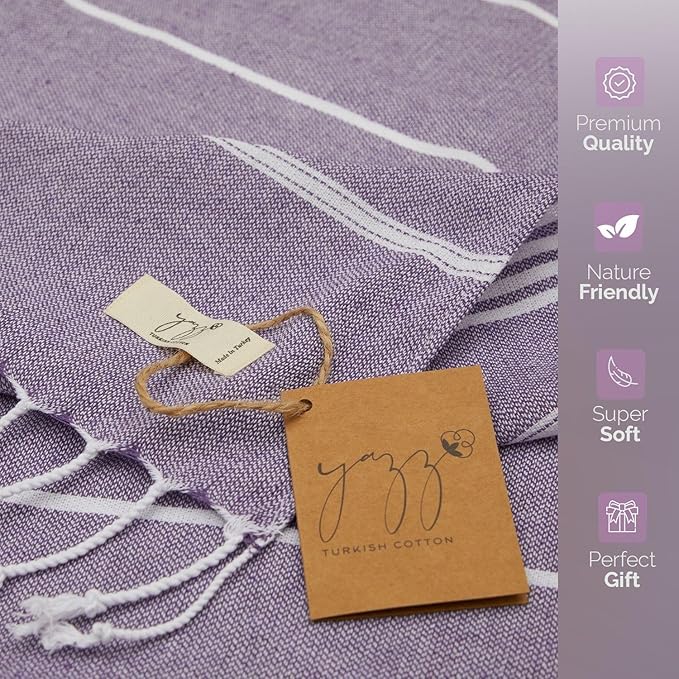 Hand Towels - Set of 2, 18" x 30" inches, Decorative Peshtemal Cotton Hand Towels for Kitchen, Bath, Guest, Face, Hair, Gym, Yoga, Dishcloth, Travel (Dark Lilac)