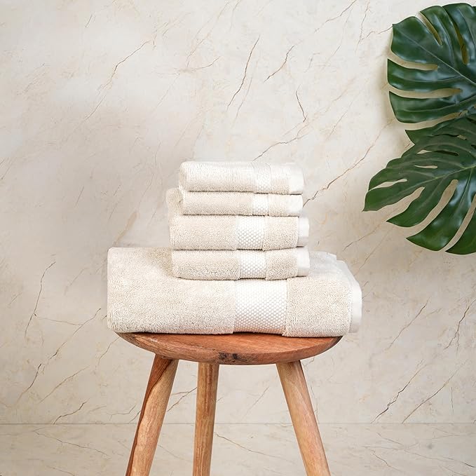 Farm to Home 100% Organic Christmas Bath Towel Set of 6 – GOTS & Oeko-TEX Certified Organic Cotton, Soft, Ultra Absorbent, Quick Dry - Includes 2 Bath Towels, 2 Hand Towels, 2 Washcloths - Sand