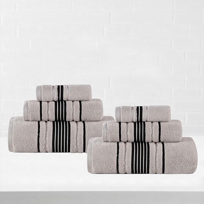 Superior Cotton 6 Piece Towel Set, 2 Bath, 2 Hand, 2 Washcloth/Face Towels, Quick Dry, Home Essentials, Shower, Spa, Luxury Plush Soft Absorbent Towels, Zero-Twist, Solid, Sadie Collection, Platinum