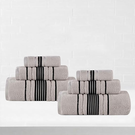 Superior Cotton 6 Piece Towel Set, 2 Bath, 2 Hand, 2 Washcloth/Face Towels, Quick Dry, Home Essentials, Shower, Spa, Luxury Plush Soft Absorbent Towels, Zero-Twist, Solid, Sadie Collection, Platinum
