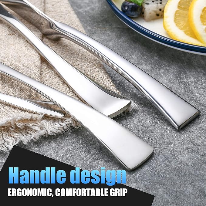 Lemeya 24-Piece Silverware Set for 6,Heavy Duty 18/10 Stainless Steel Cutlery Set with Forged Stand Knife,Modern Flatware Utensils Set,Forks Spoons and Knives Set,Mirror Polished,Dishwasher Safe