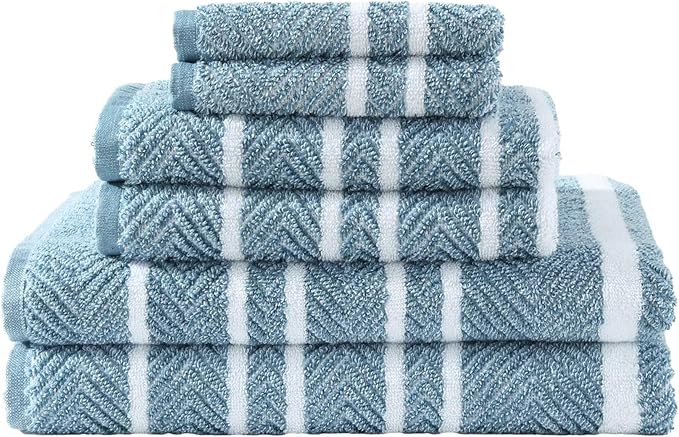 Nautica - Bath Towels, 100% Soft & Absorbent Plush Cotton Towels with Yarn Dye Loops, Medium Weight Bathroom Towels (Cruise Along Blue, 6 Piece)