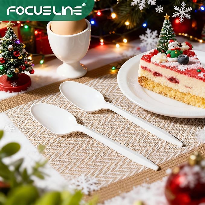 FOCUSLINE 1000 Pack Plastic Teaspoons White, Disposable Spoons Bulk, Heat Resistant Disposable Spoons for Take out Restaurants, Family Gatherings, Outdoor Activities