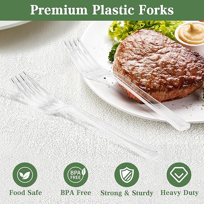 360 Count Plastic Forks - 6.89 Inch Disposable Forks, Heavy Duty Clear Plastic Forks, BPA-Free, Heat Resistant Plastic Silverware, Suitable for Party, Picnic, Events and Everyday Use