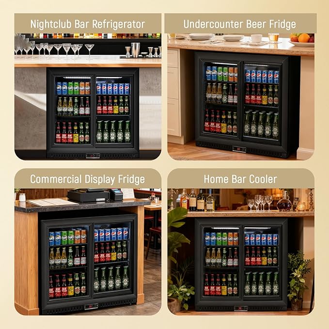 Commercial Back Bar Cooler with 2 Glass Sliding Doors, 7.4 cu.ft Under Counter Beverage Refrigerator, LED Lighting - ETL Beer and Wine Cooler for Bar, Restaurant, Garage, Office, Home