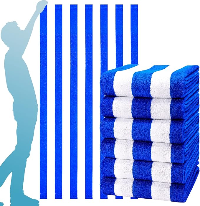 6 Packs Oversized 72X40 Inch Stripe Beach Towel Thin Terry Set Extra Large XL Big Clearance Soft Swim Absorbent Towels Pool Travel Accessories Essentials Camping Blanket Men Women Adults Gift Blue