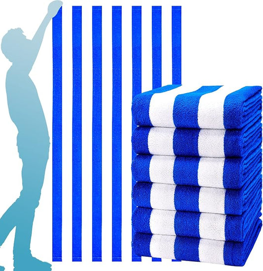 6 Packs Oversized 72X40 Inch Stripe Beach Towel Thin Terry Set Extra Large XL Big Clearance Soft Swim Absorbent Towels Pool Travel Accessories Essentials Camping Blanket Men Women Adults Gift Blue
