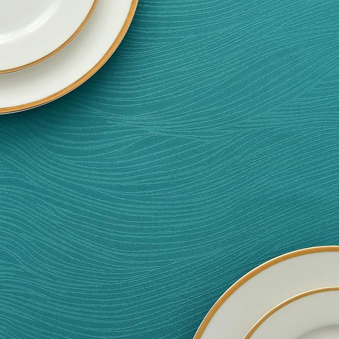maxmill Jacquard Table Cloth Swirl Design Water Resistant Wrinkle Resistance Water Proof Heavy Weight Soft Tablecloth for Kitchen Dinning Tabletop Decoration Oblong 60 x 140 Inch Teal
