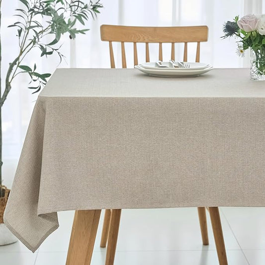 maxmill Rectangular Tablecloth Linen Texture Stain Proof Waterproof Wrinkle Free Spillproof Washable Slubby Texture Table Cloth Farmhouse Tablecloths for Dining Party Holiday, 60 x 140 Inch, Linen
