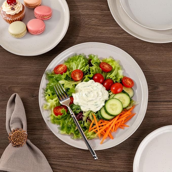 AmorArc Ceramic Dinnerware Sets, Handpainted Plates and Bowls Set with Rustic Terracotta Underside, Scratch Resistant Stoneware Dishes Set, Dishwasher & Microwave Safe