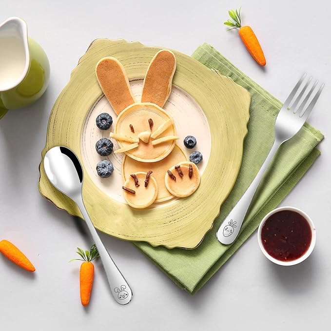 12 Pieces Stainless Steel Toddler Utensils Set - Food Grade Kids Silverware Set Children Safe Small Forks and Spoons Mirror Polished Sturdy and Durable Dishwasher Safe