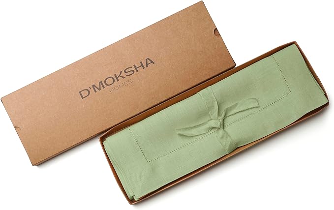D'Moksha Homes Sage Green Linen Cloth Placemats Set of 4-100% Pure Linen Hemstitch Placemats 14 x 19 Inch - Classic Hemstitch Table Place Mats for Winter - Handcrafted and Machine Washable