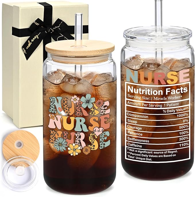 LiqCool Nurse Gifts: 16 Oz Glass Cup, Perfect for Nurse Week, Graduation, Retirement