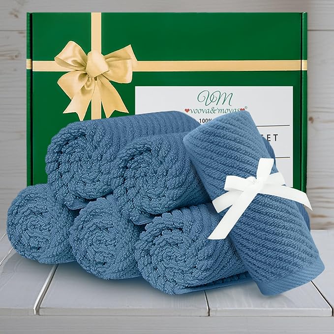 Blue Washcloths 6 Pack, 13"x13" - 100% Cotton | Lightweight | Thick | Quick Dry | Soft | Absorbent, Wash Cloths for Your Face and Body, Hand Towels for Shower, Bathroom Essentials, Denim Blue
