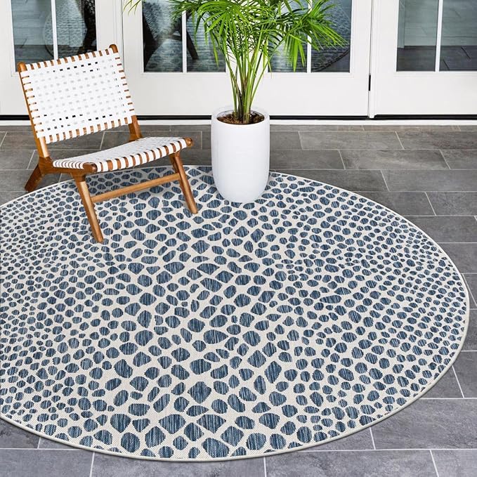 Unique Loom Outdoor Collection Area Rug - Cape Town (7' 10" Round, Blue/ Olive)