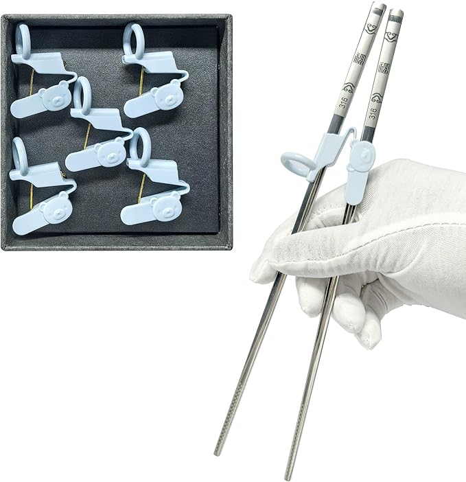 Chopsticks Helper, 5 set Light Blue Holders for 0.276-inch Diameter Chopsticks,Training for kids and Adults,Gift Box Set