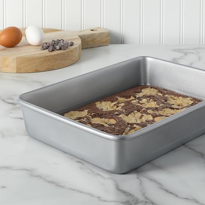 Martha Stewart Gallen 13 x 9 Inch Rectangular Nonstick Carbon Steel Cake and Baking Pan - Durable Silver Bakeware for Cakes, Brownies, and Roasting