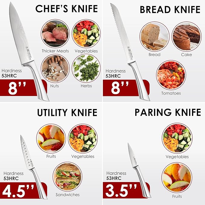 Cuisine::pro Damashiro Knife Block (Kumi, 7-Piece Chef Knife Set) - Japanese Steel Knife - Magnetic Knife Block- Damascus-Inspired Blade Kitchen Knives