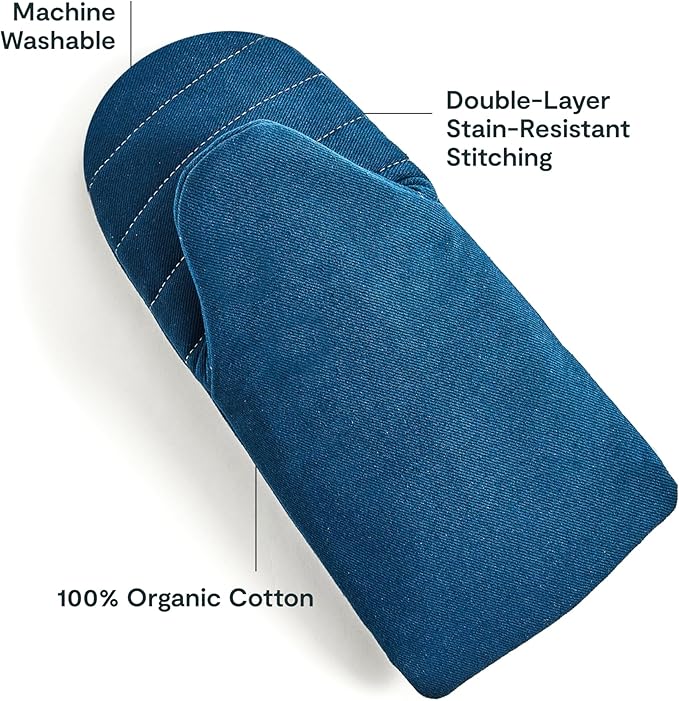 Caraway Oven Mitts - 100% Organic Cotton Oven Mitt - Double-Layer & Stain-Resistant Stitching - Safe Handling of Hot Kitchenware - Set of 2 - Navy