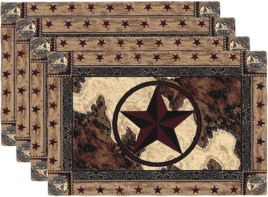 Western Texas Star Placemats Set of 4 Rustic Vintage Country Linen Washable Placemat Brown Wood Panel Kitchen Dining Heat-Resistant Place Mats Desktop Decor Table Mats 12x18 Inch