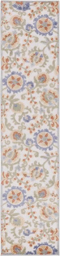 Nourison Home Aloha Ivory Blue 2' x 6' Area Rug - Easy Clean, Non Shedding, Bed Room, Living Room, Dining Room, Kitchen (6' Runner)