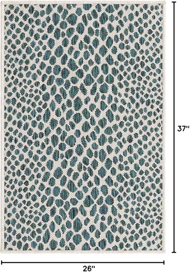 Unique Loom Outdoor Collection Area Rug - Cape Town (2' 2" x 3' 1" Rectangle, Teal/ Ivory)