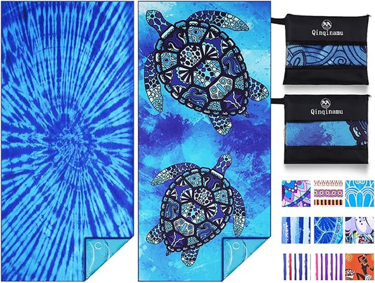 2 Pack Microfiber Thin Lightweight Beach Towel Oversized 71x32 Extra Large Sand Free Towels for Travel Swim Pool Yoga Gym Camping for Adults Women Men Beach Essentials Accessories Vacation Gift