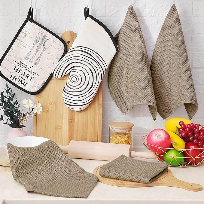 Homaxy 100% Cotton Waffle Weave Kitchen Dish Cloths, Ultra Soft Absorbent Quick Drying Dish Towels, 12 x 12 Inches, 12-Pack, Tan