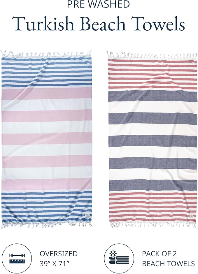 LANE LINEN Extra Large Beach Towel, 2 Pack Beach Towels Oversized, Pre-Washed, Quick Dry Pool Towels, Stylish Light Beach Towel for Women, Absorbent Sand Free Towel, 39"x71" - Old Glory Pink